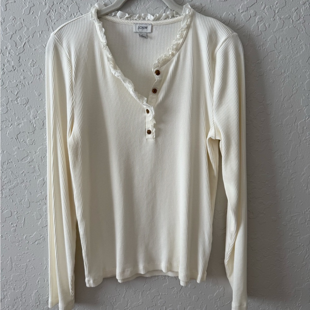 J. Crew Factory Cream Ribbed Long Sleeve Henley Top